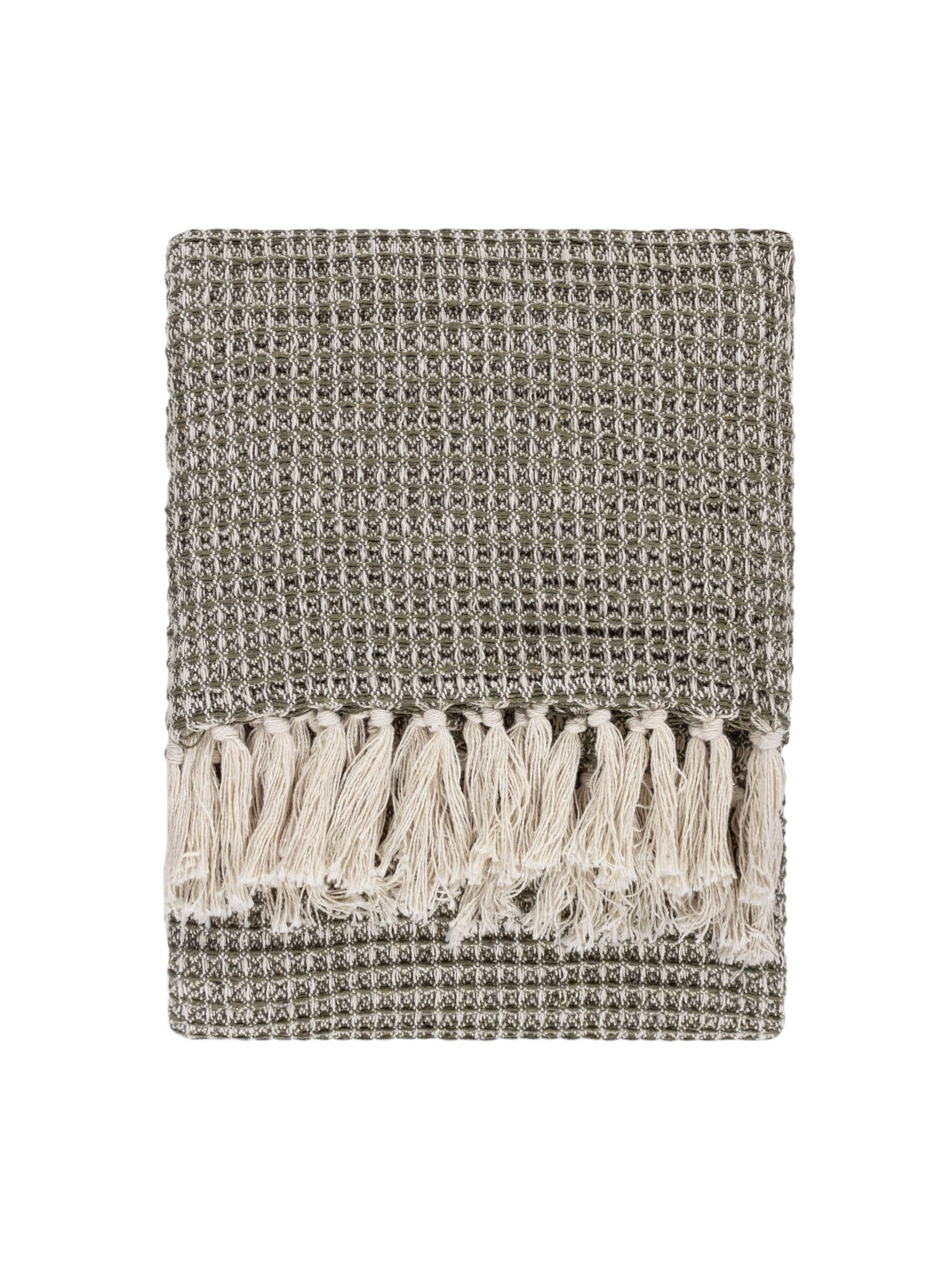Yard Lichen Green Lorne waffle throw 200x150cm - British product