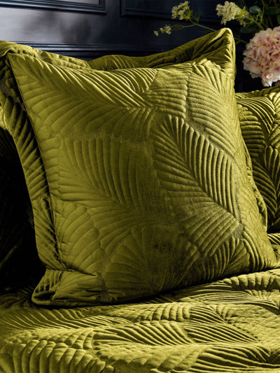 Next Paoletti Green Palmeria Quilted Velvet Filled Cushion- Buy online at McGrocer