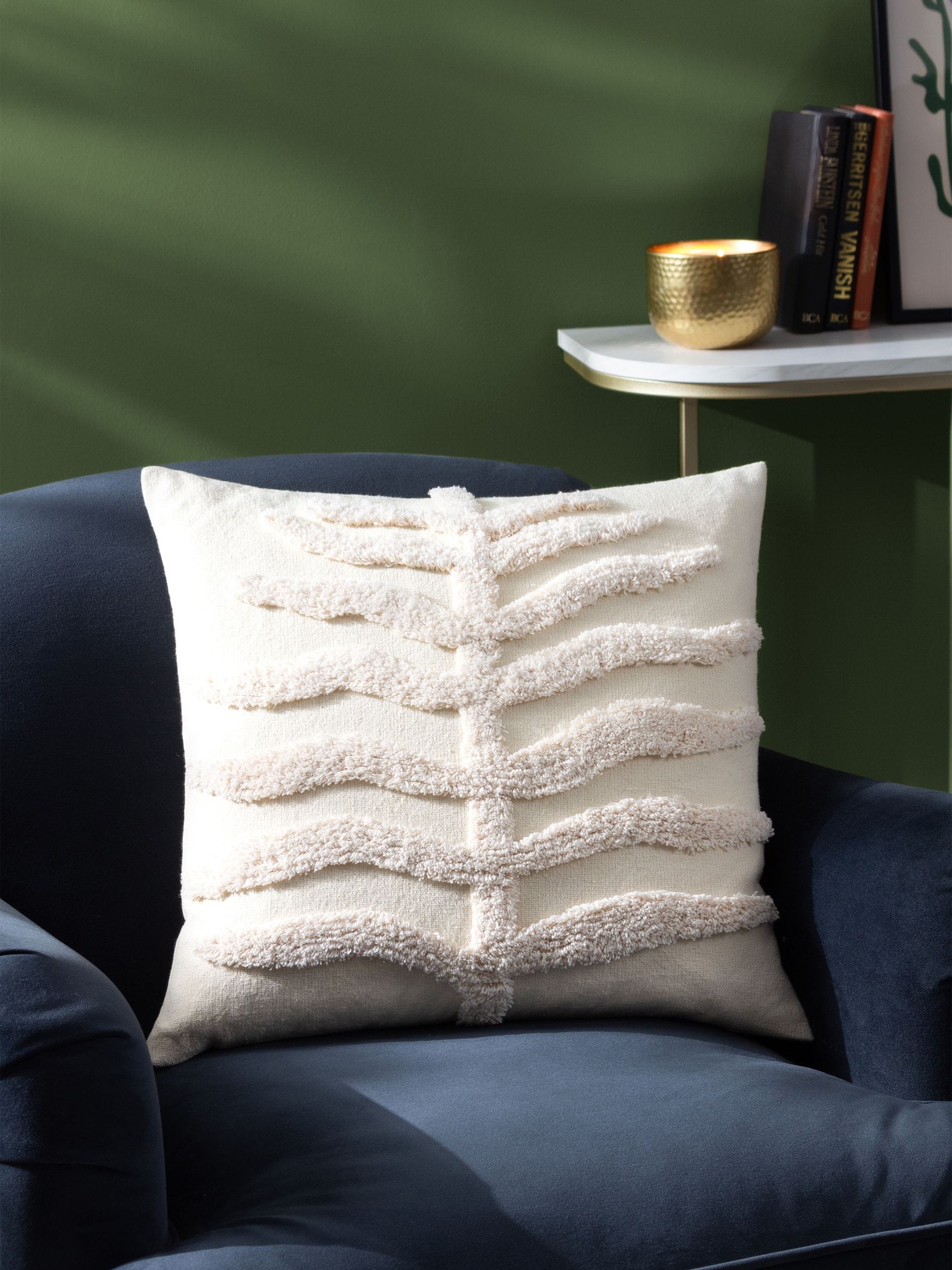 Furn Natural Dakota cushion tufted leaf design 45cm (British brand)