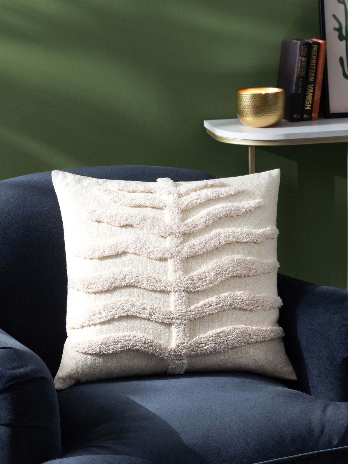 Furn Natural Dakota cushion tufted leaf design 45cm (British brand)