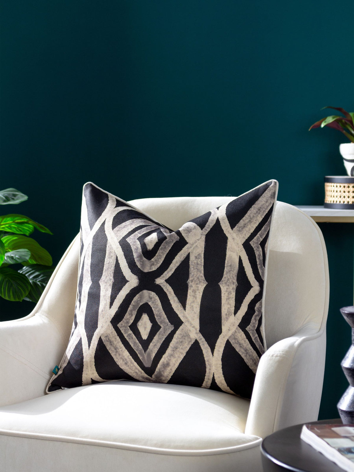 Wylder Black Cape Ikat feather cushion 50x50cm, imported from the UK