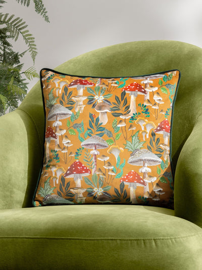 Next Wylder Nature Wild Garden Mushroom Repeat Orange Velvet Cushion 43cm- Buy online at McGrocer