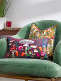 Wylder Nature orange velvet cushion with mushroom pattern - British product