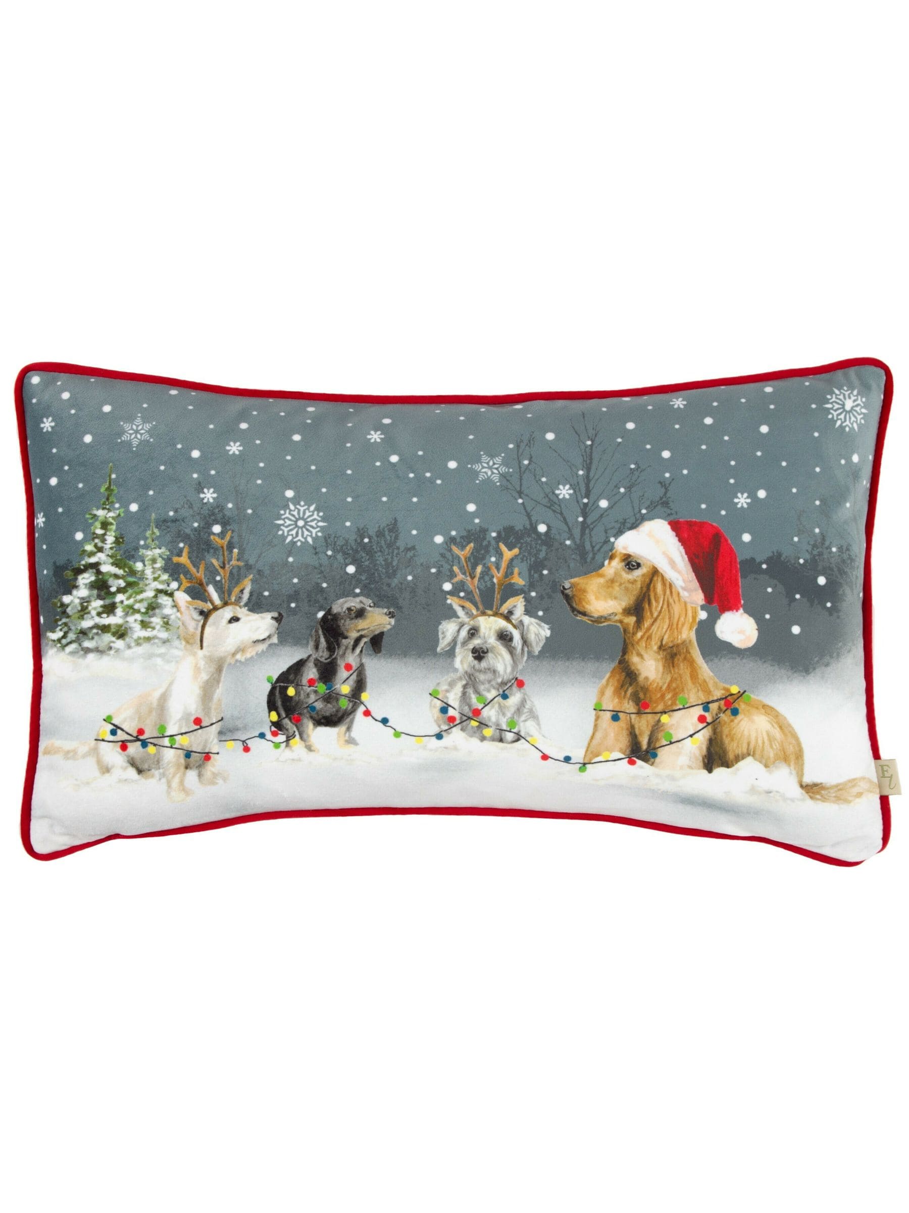Evans Lichfield Christmas Dogs cushion 50x30cm, UK version