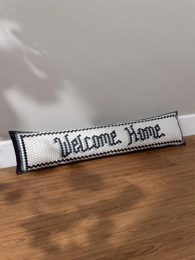 Next Furn Black Welcome Home Mosaic Message Velvet Draught Excluder 92cm- Buy online at McGrocer