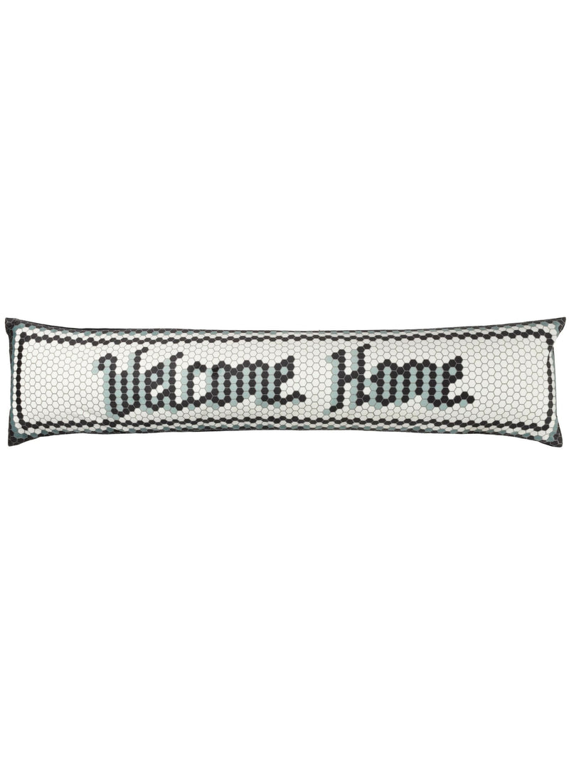 Furn black velvet draught excluder with mosaic welcome design (British brand)