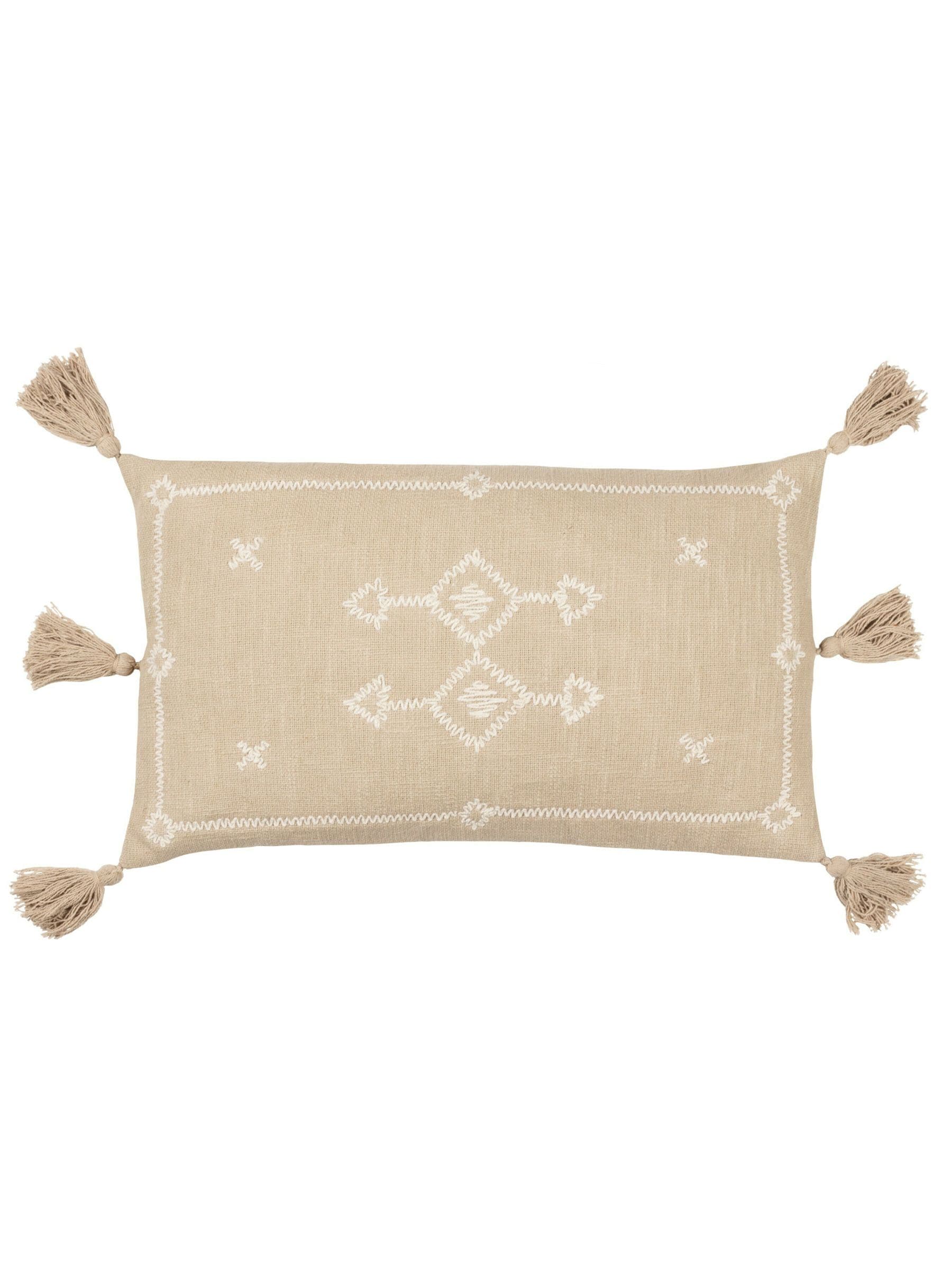Yard Stone beige embroidered cushion with tassels - British product