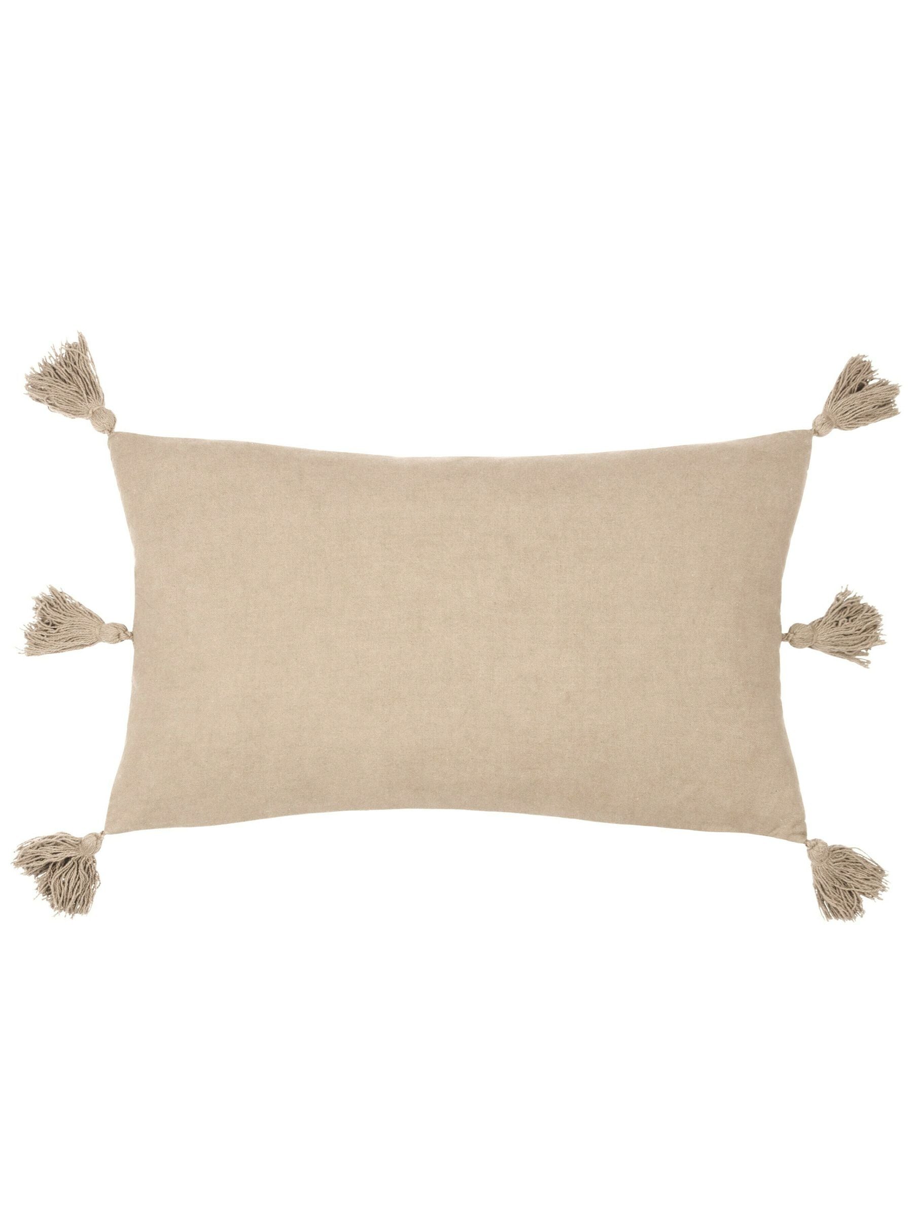 Yard Stone beige embroidered cushion with tassels - British product