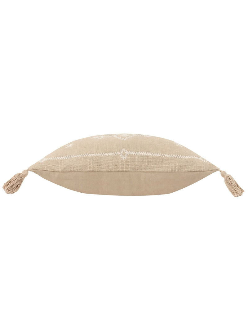 Yard Stone beige embroidered cushion with tassels - British product