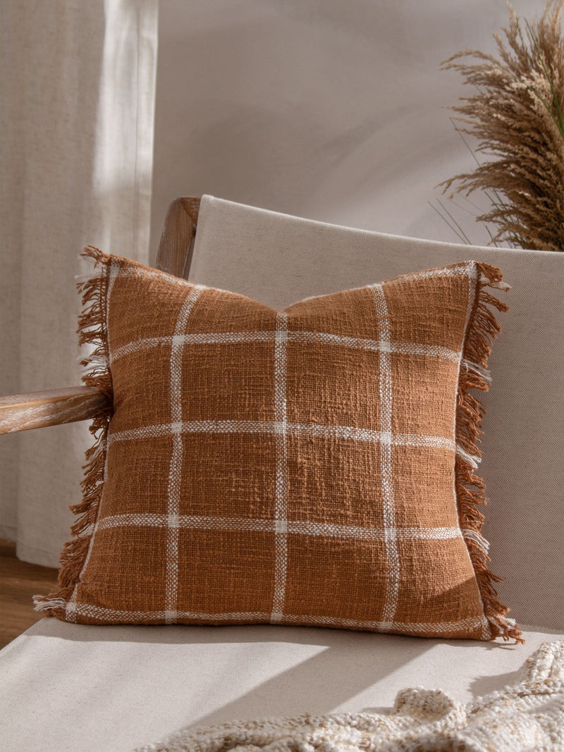 Yard Beni Check cushion Ginger Brown 45x45cm imported from the UK