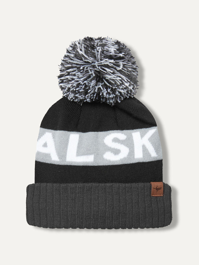 Sealskinz Black Foulden water repellent bobble hat, imported from the UK