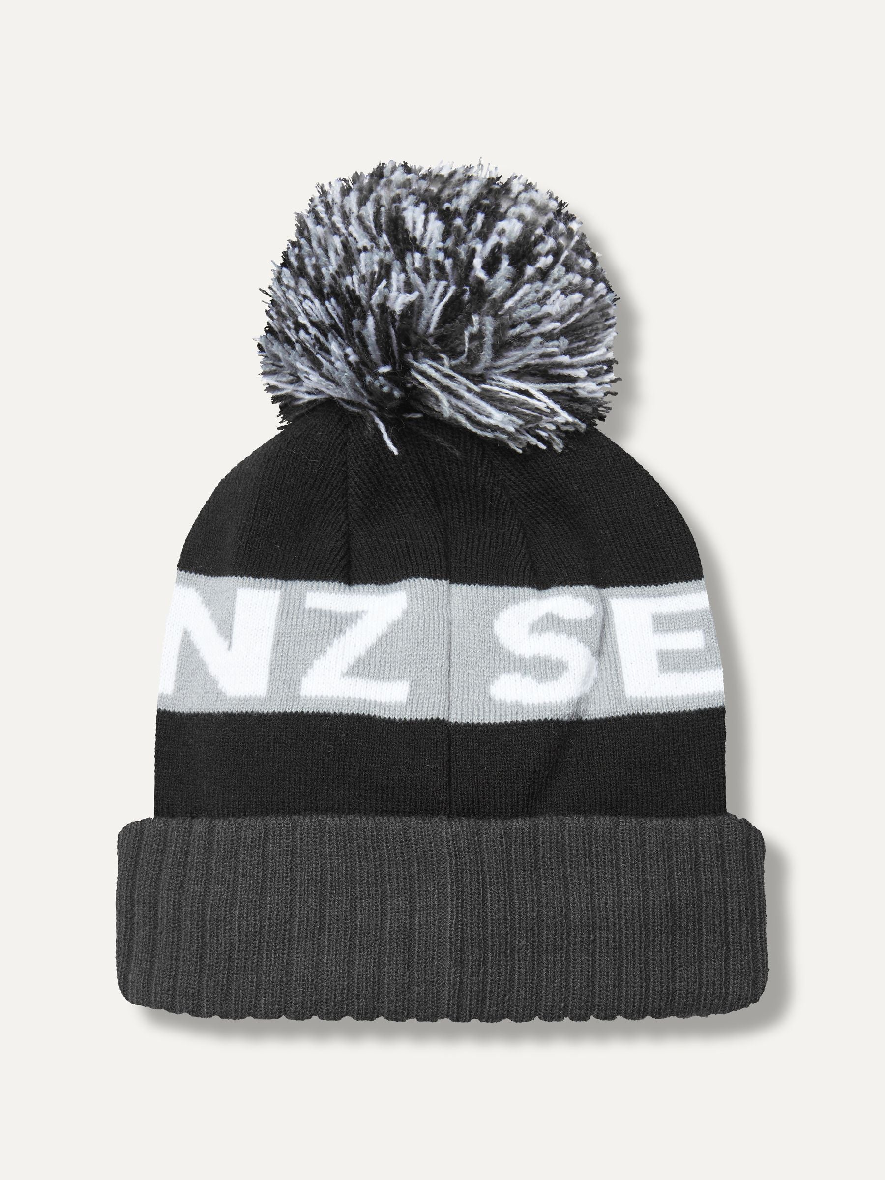 Sealskinz Black Foulden water repellent bobble hat, imported from the UK