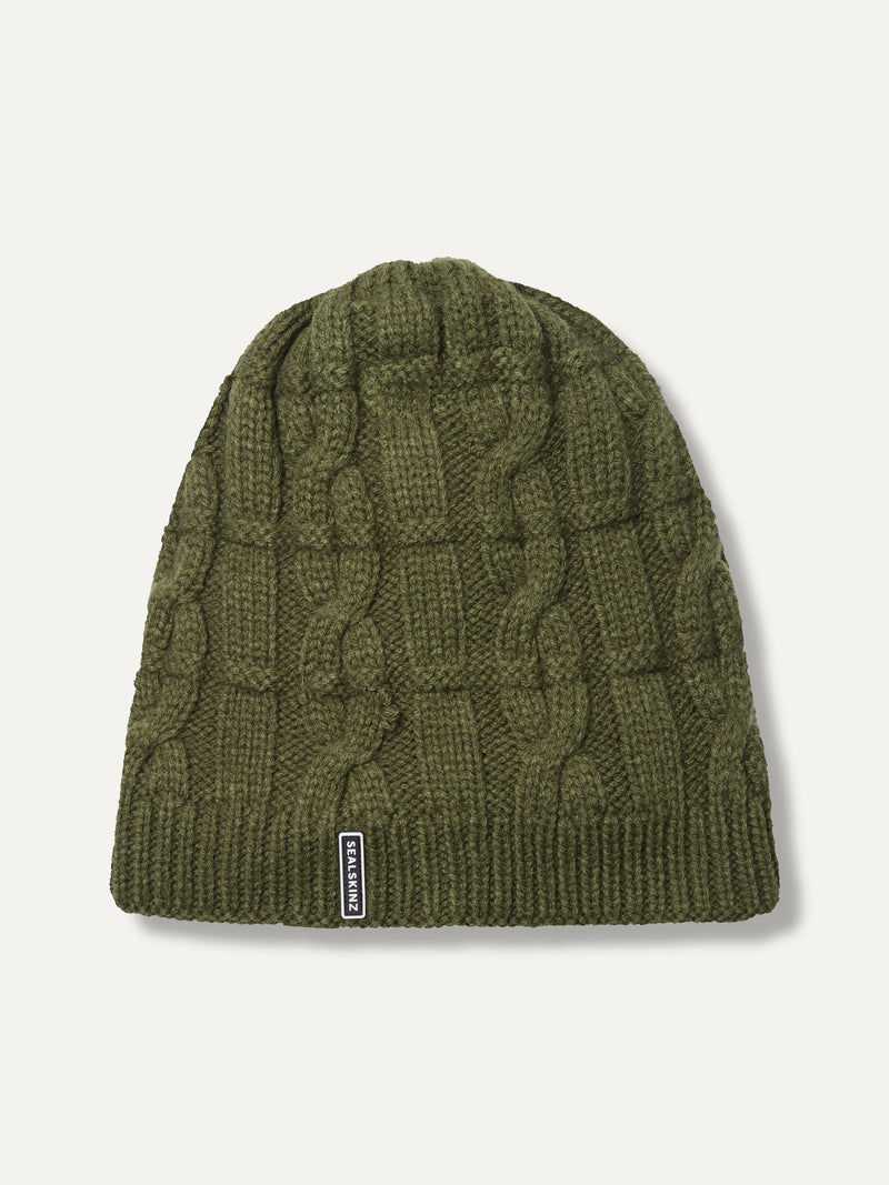 Sealskinz Green Blakeney Waterproof Cold Weather Cable Knit Beanie