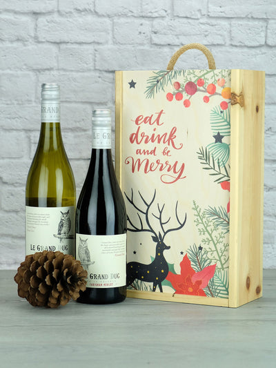 LeBonVin Französisches Wein-Duo Weihnachtsgeschenkbox aus Holz