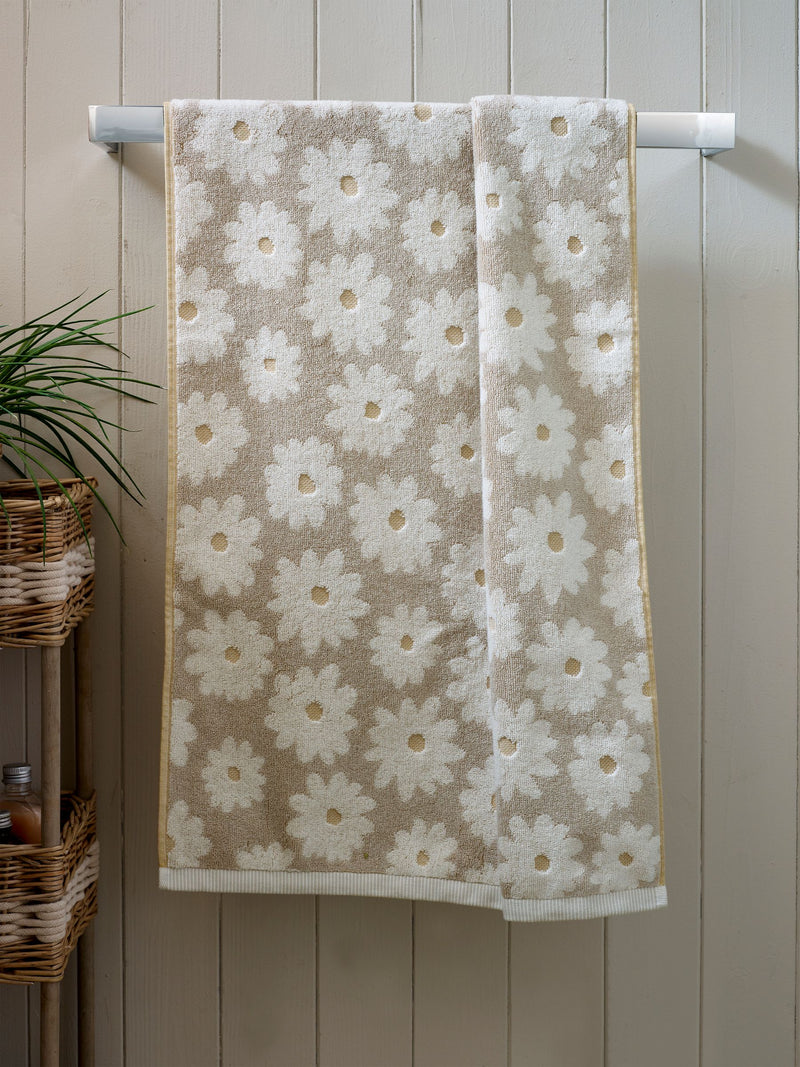 Natural Grey Daisy 100% Cotton Towels