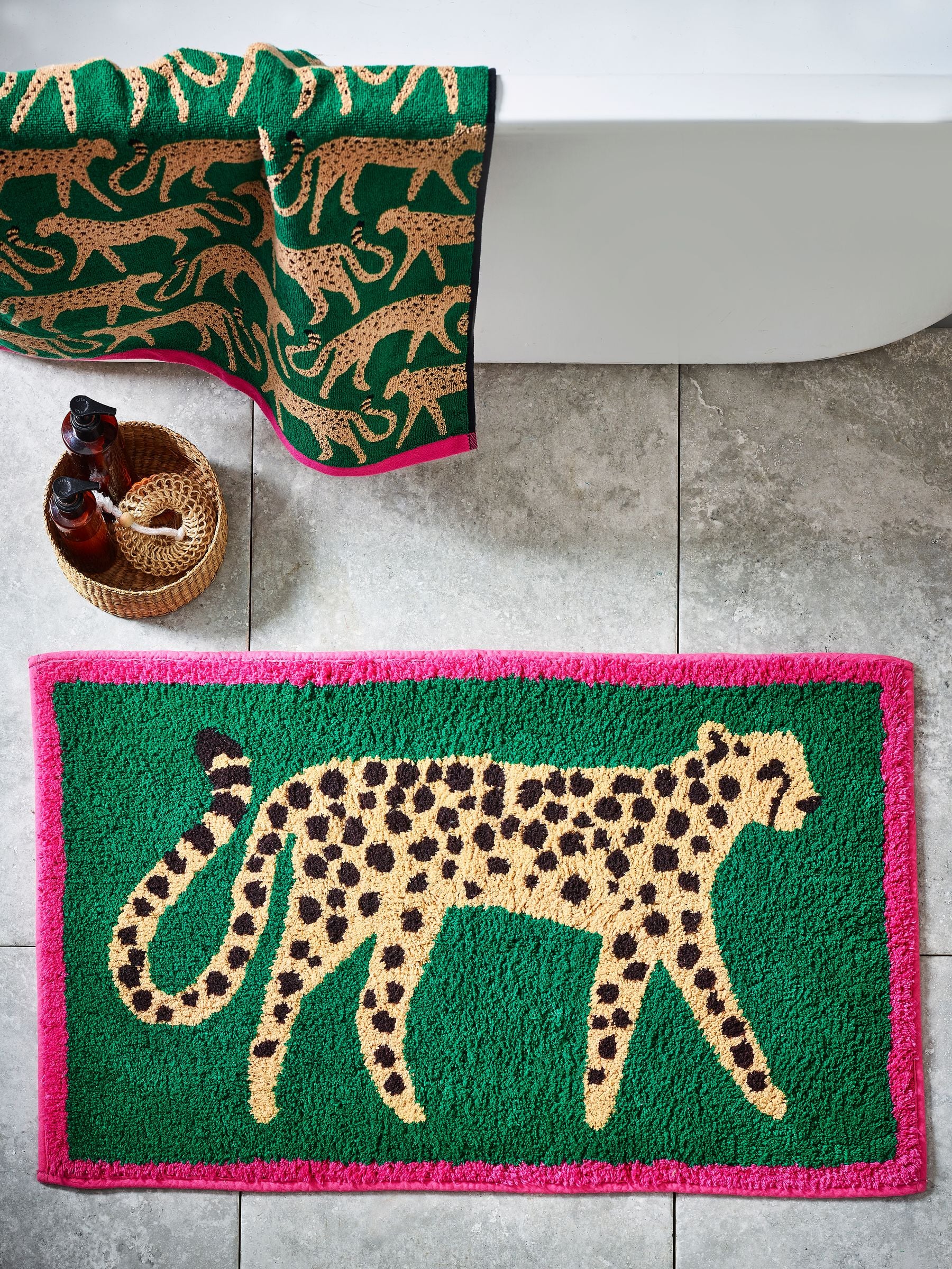 Green cheetah animal print bath mat 50x80cm, imported from the UK