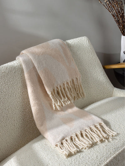 Next HÖEM Cream Meta Jacquard Tasselled Throw Blanket 180cm x 130cm- Buy online at McGrocer