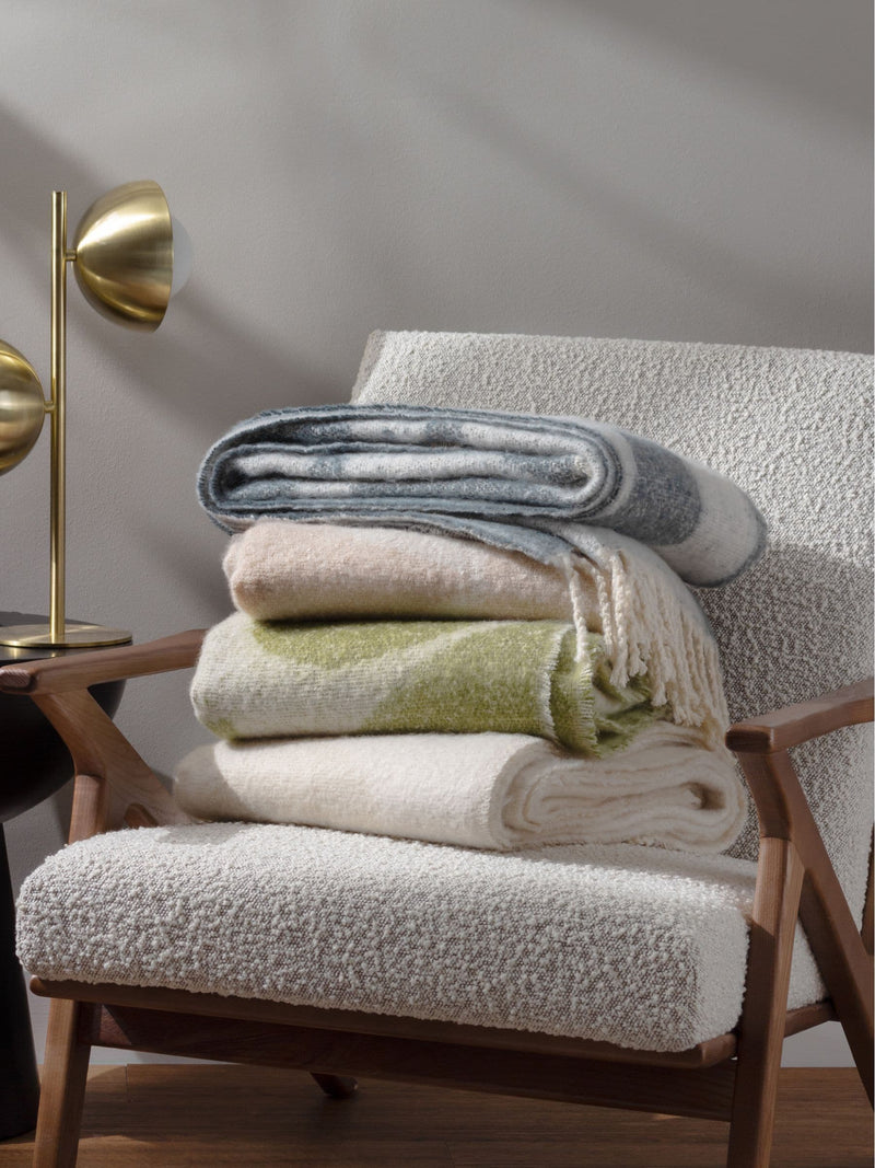 HÖEM cream jacquard tasselled throw 130x180cm, imported from the UK