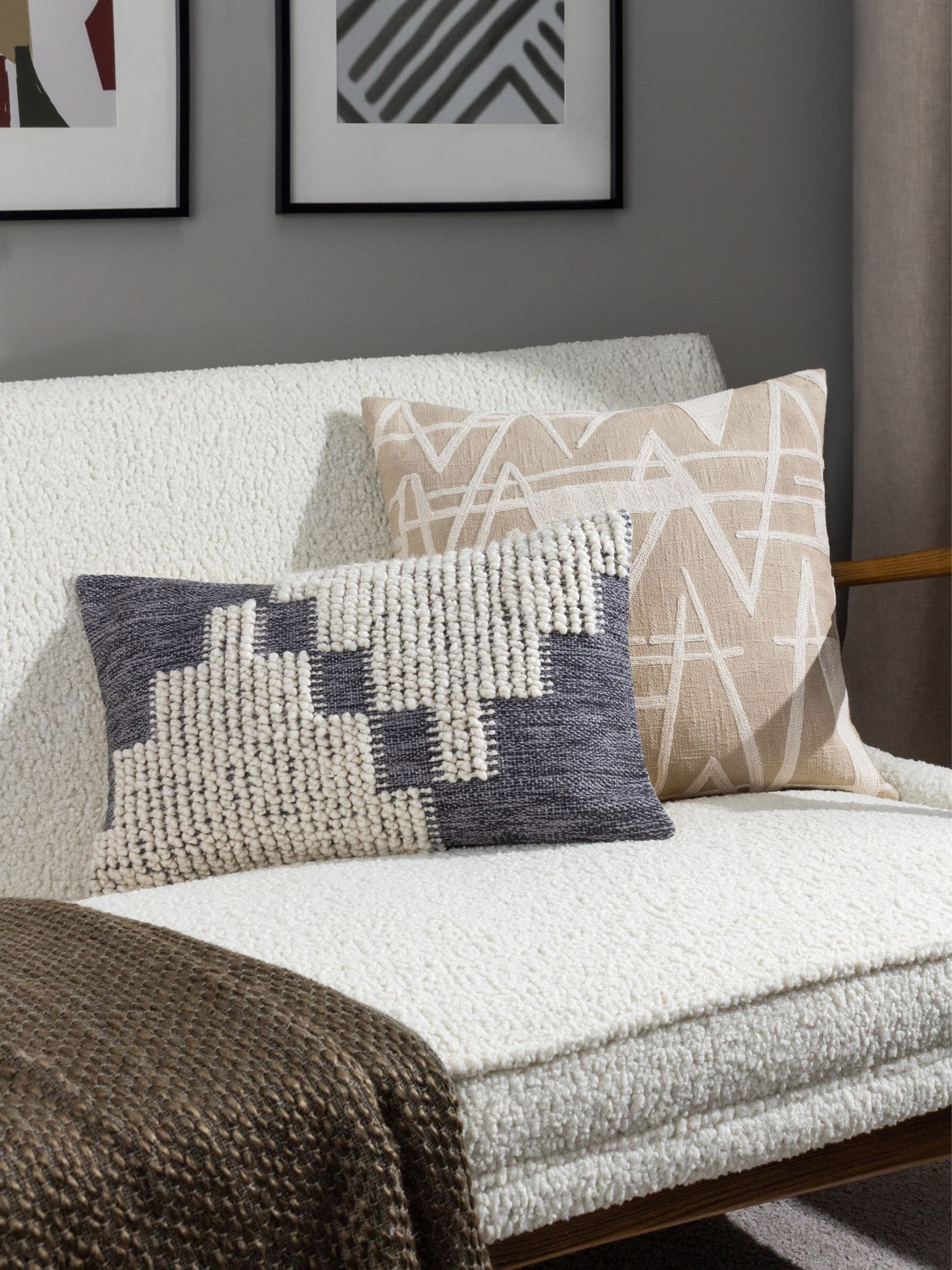 HÖEM blue cotton knot cushion, imported from the UK