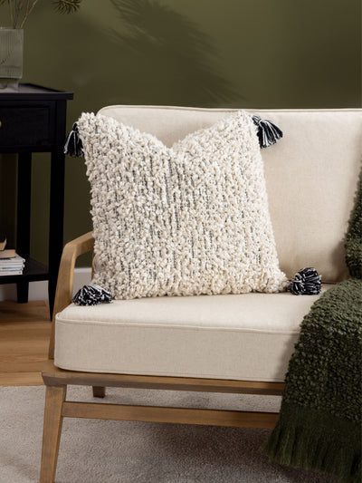 Next HÖEM Grey Cambre Boucle Tasselled Cushion 50 x 50cm- Buy online at McGrocer
