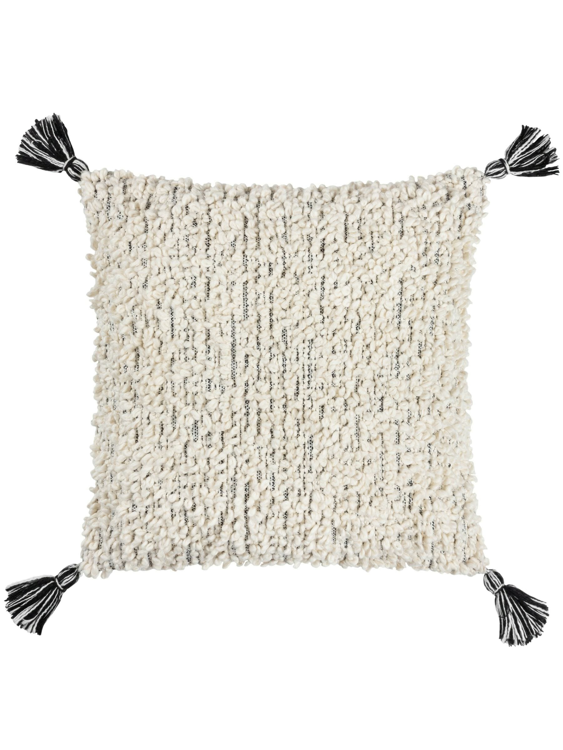 HÖEM grey boucle tasselled cushion 50cm - British product