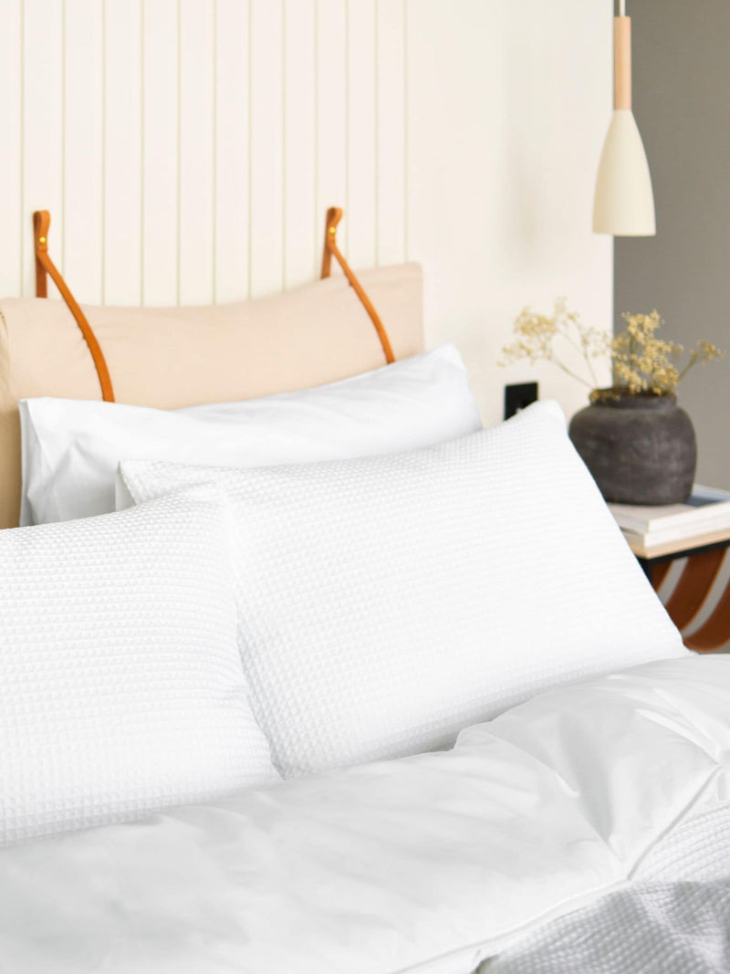 Night Lark set of 2 white cotton waffle pillowcases, imported from the UK