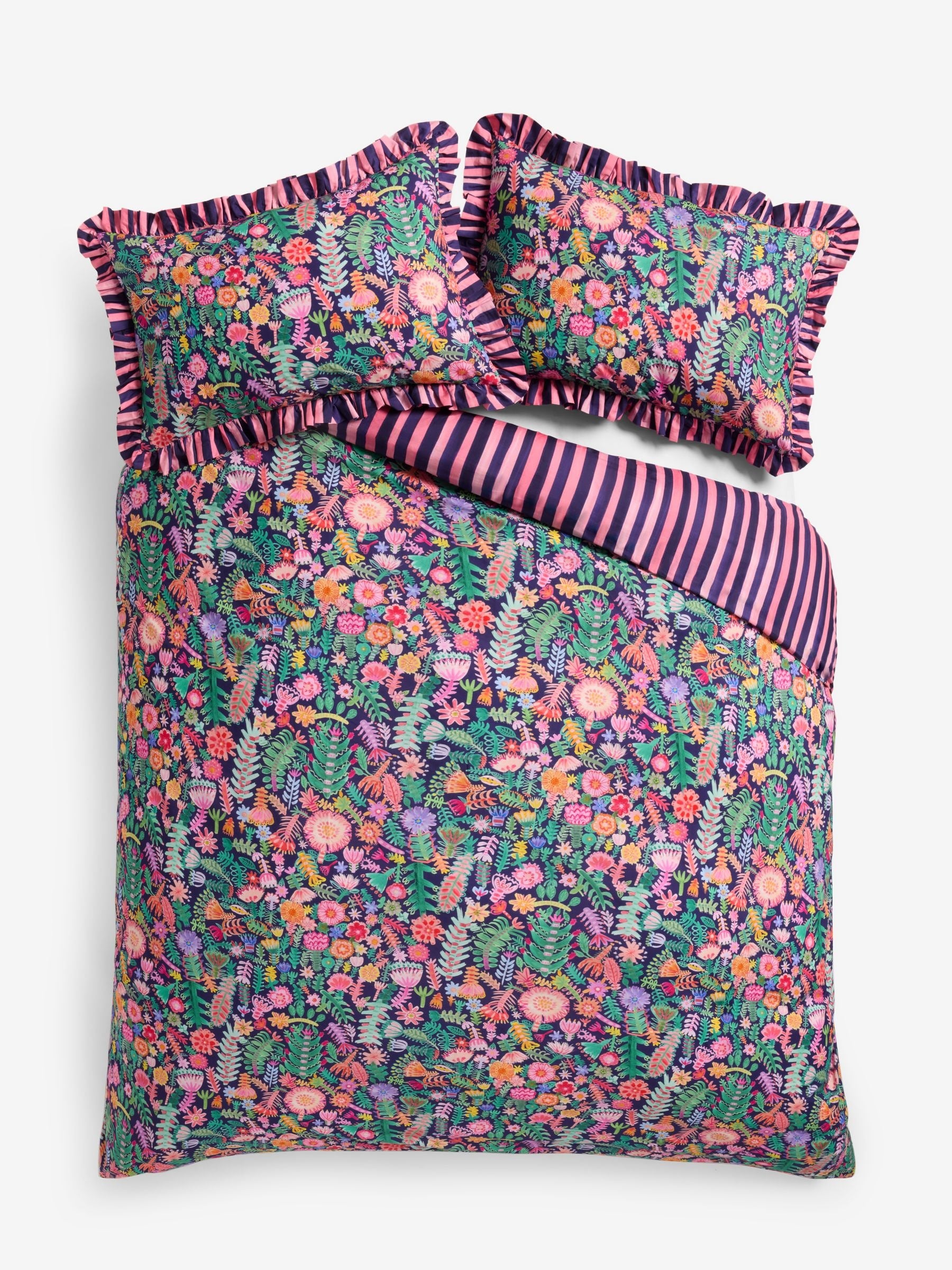 Lucy Tiffney navy floral ruffle duvet cover set, UK version