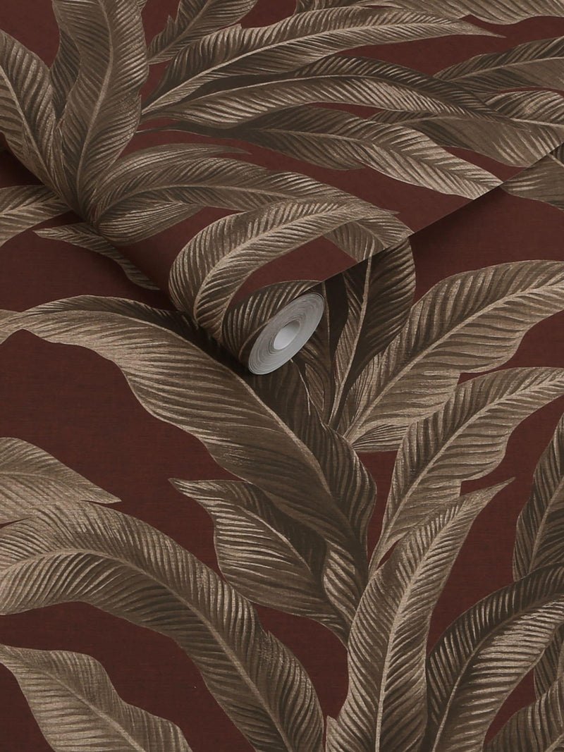 Damson Glamtique Leaf A4 wallpaper sample, imported from the UK