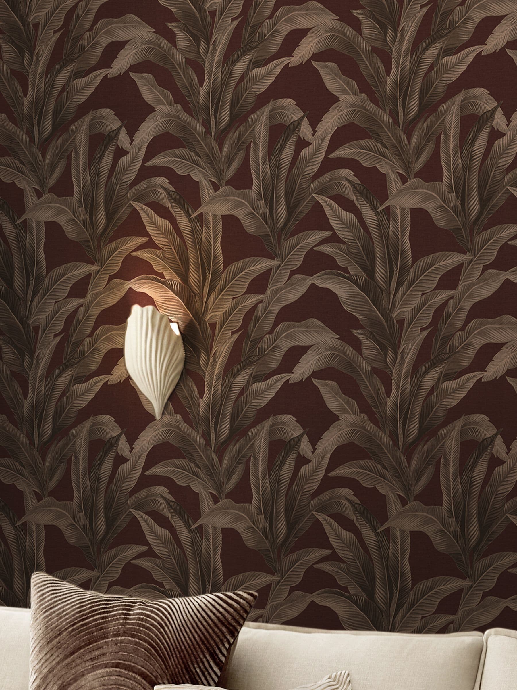 Damson Glamtique Leaf A4 wallpaper sample, imported from the UK