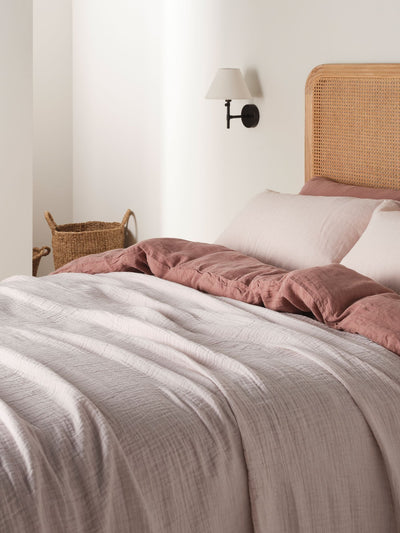 Next Bedfolk Pink Linen Cotton Throw- Buy online at McGrocer
