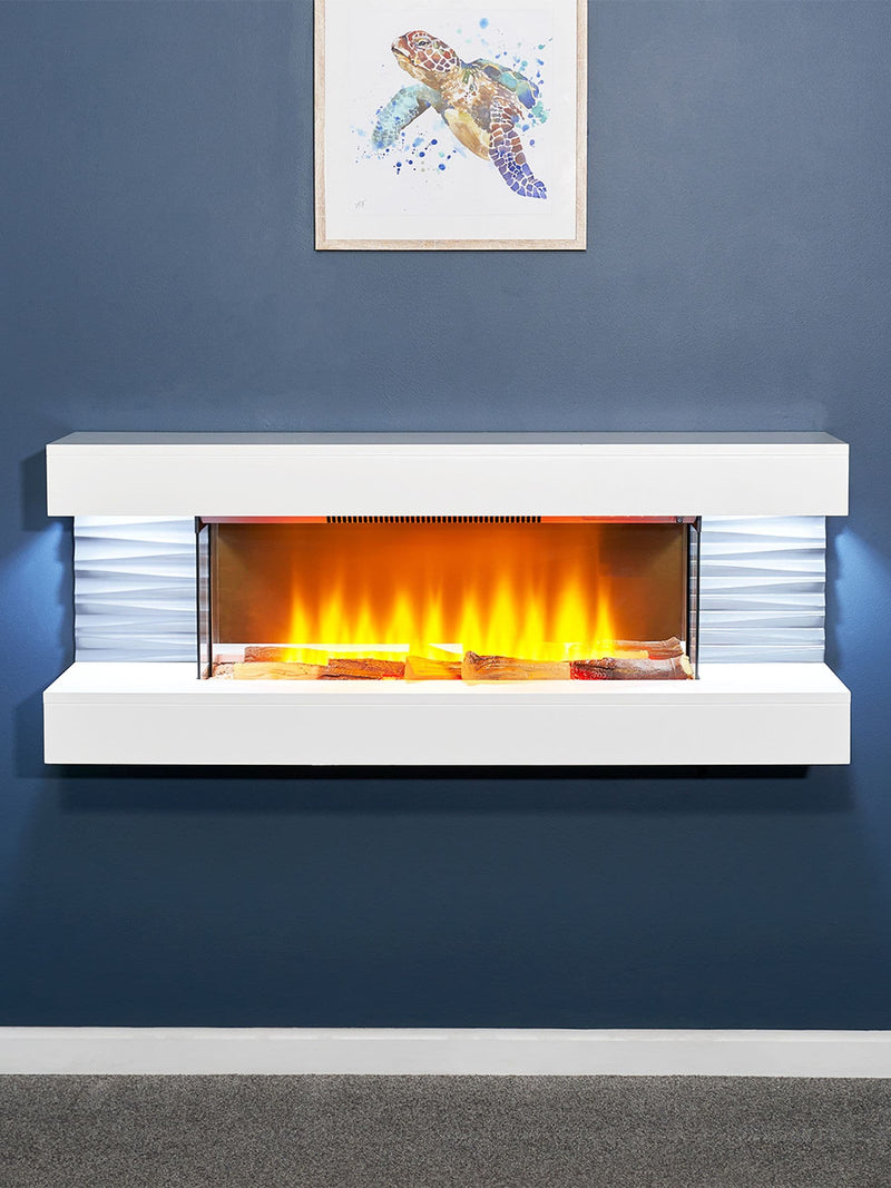 Sureflame White Electric Wall Suite with LED flame effect, British product