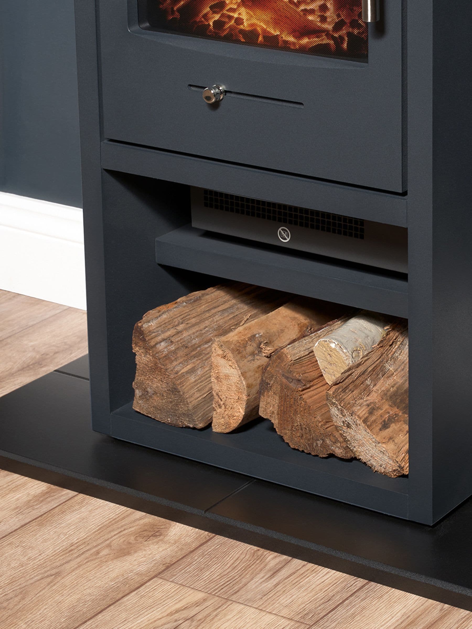 Acantha Grey Bergen XL charcoal electric stove, imported from the UK