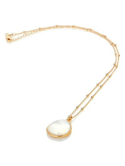 Collier Pendentif Nacre Dorée avec Diamant et Argent Sterling