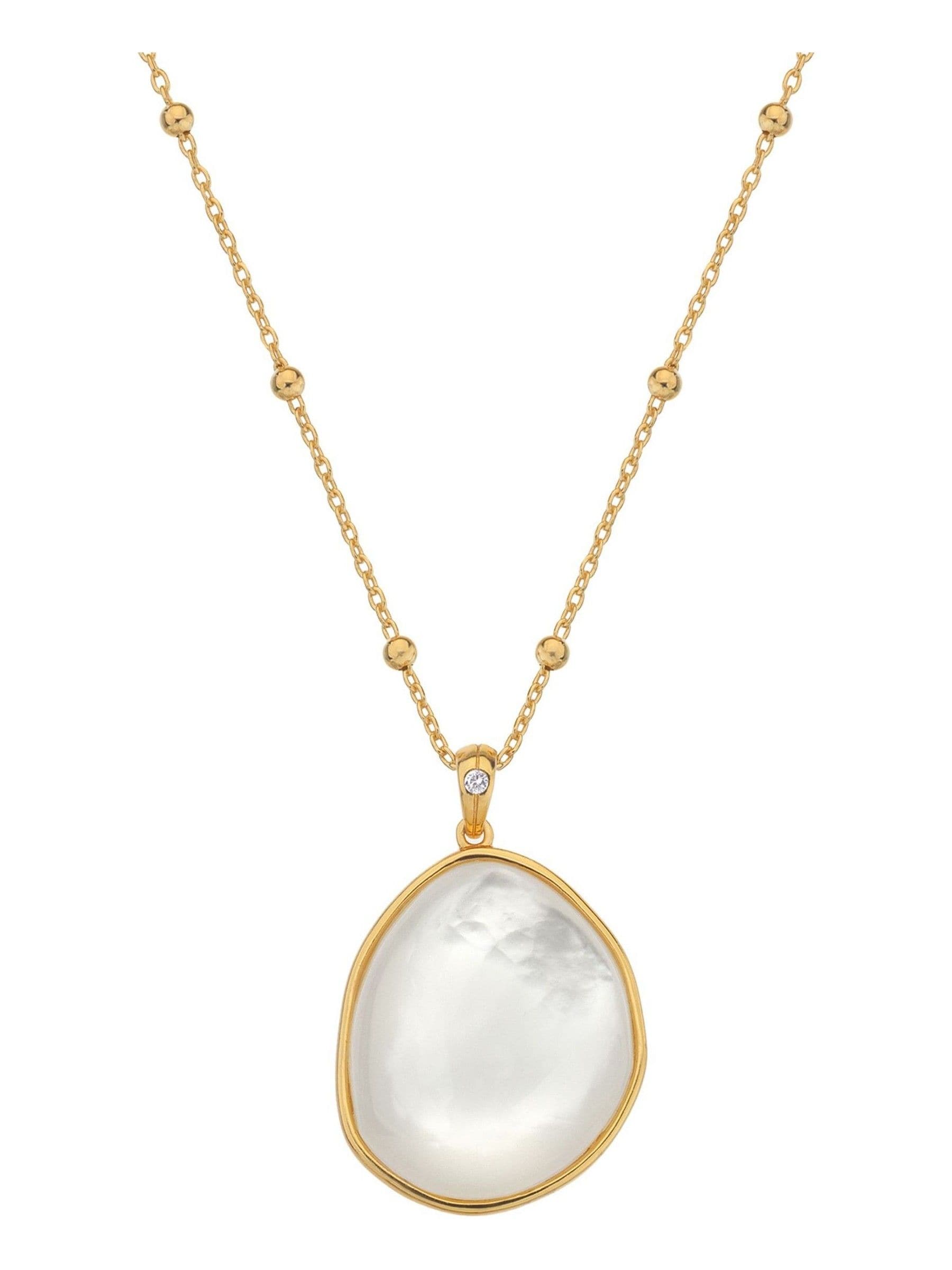 Gold Tone Mother of Pearl Pendant Necklace with Diamond and Sterling Silver