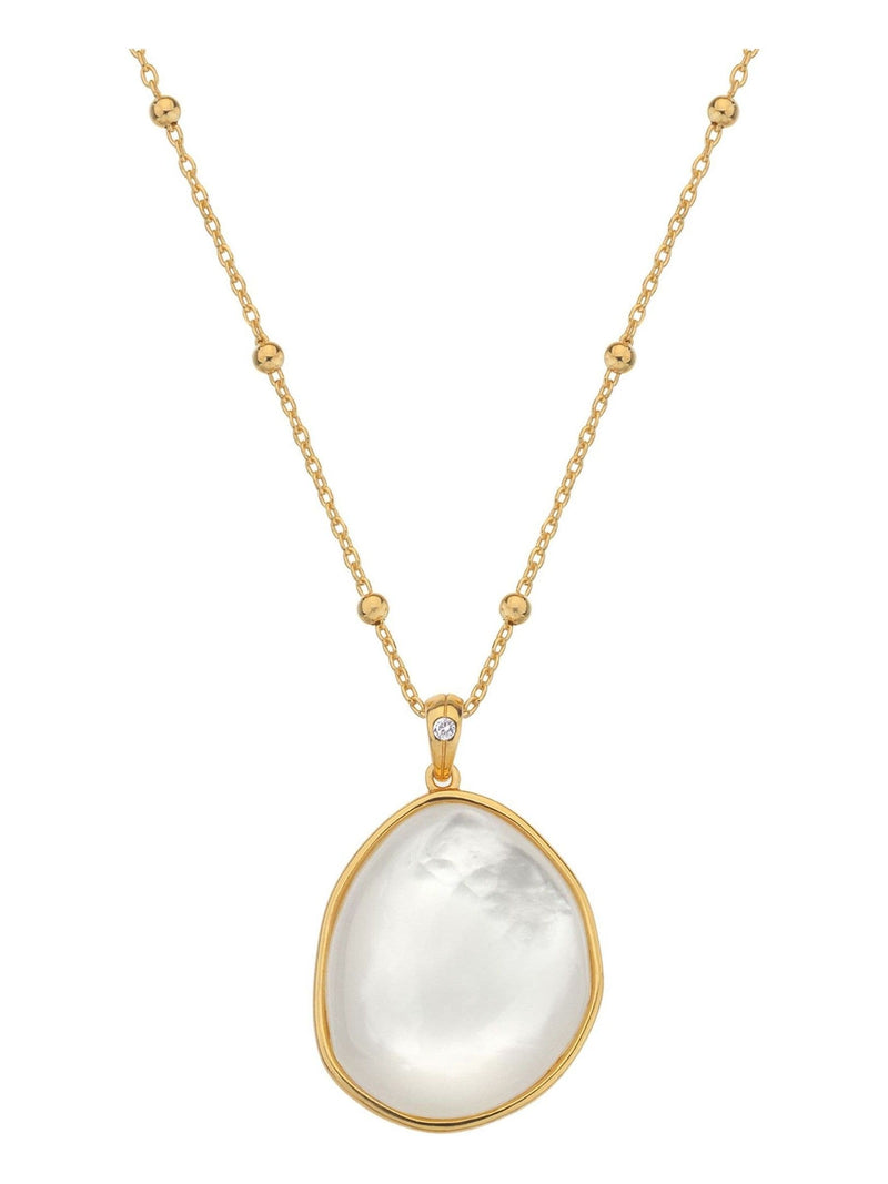 Gold Tone Mother of Pearl Pendant Necklace with Diamond and Sterling Silver