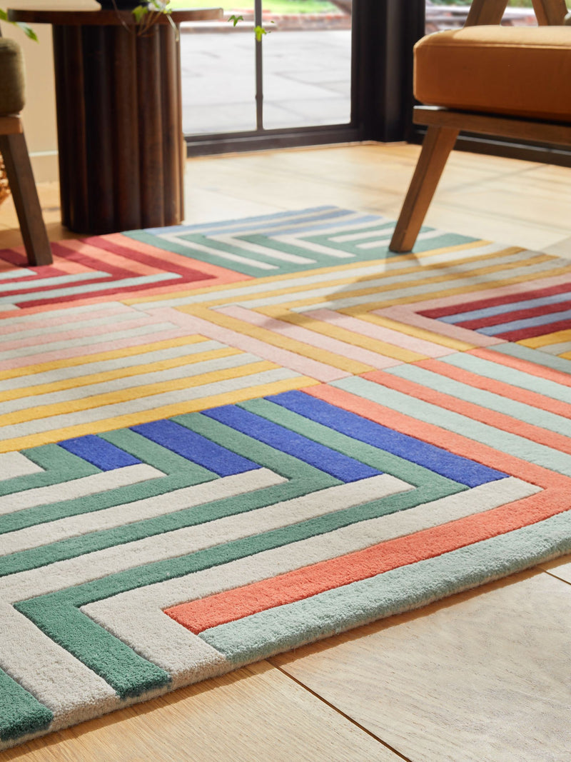 Paulo geometric stripe wool rug (British brand)