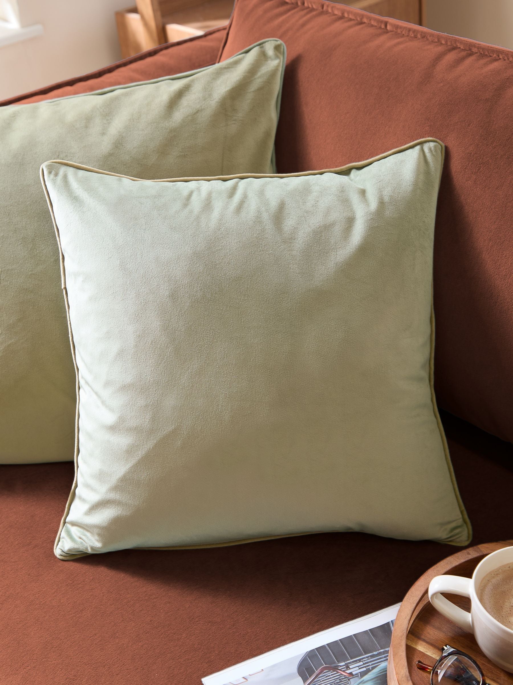 Furn Green/Sage Meridian Velvet 45 x 45cm Cushion Cover