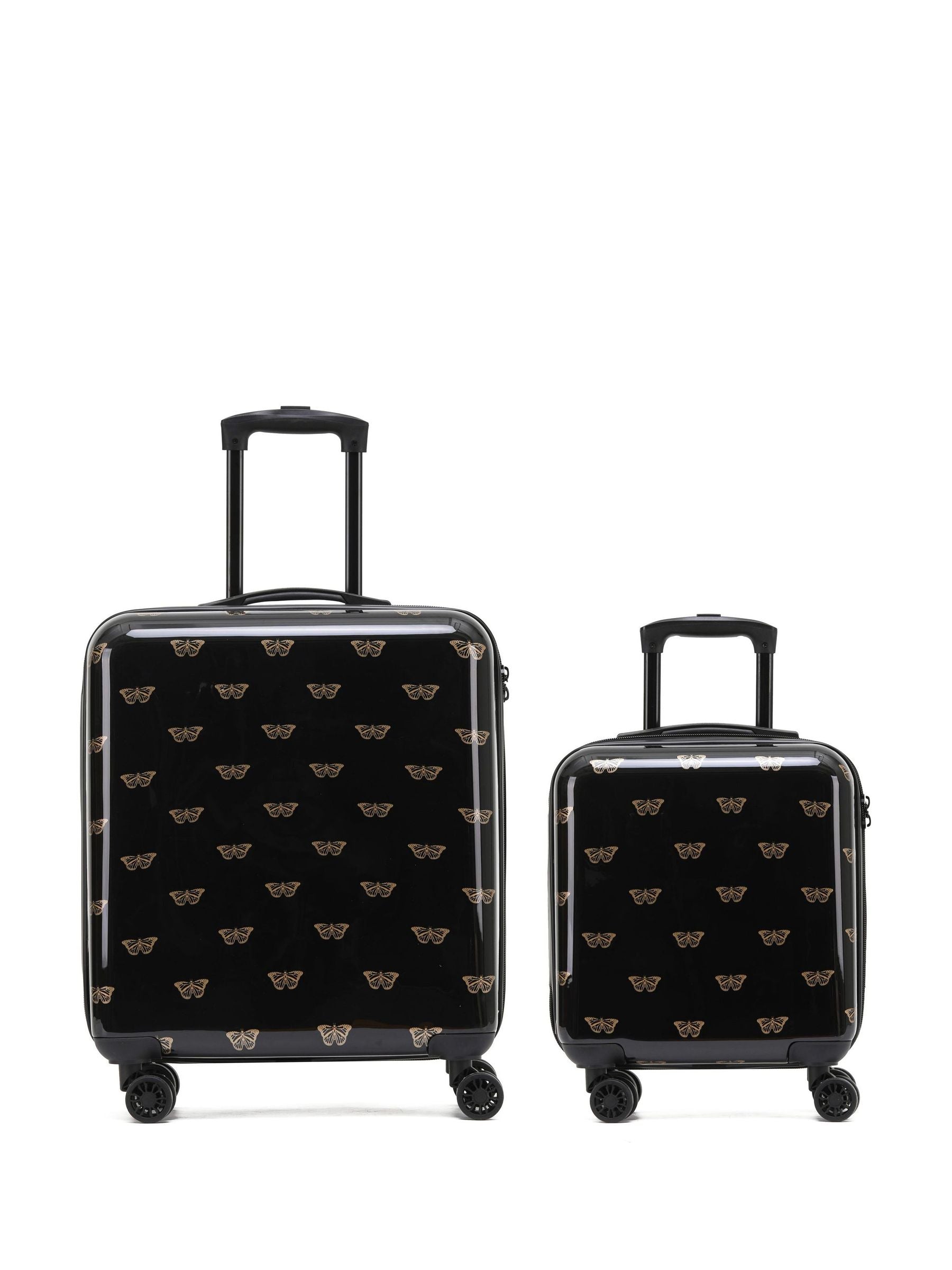 Flight Knight Dark Black Medium & Large Check-In Hold Luggage Hardcase Travel Suitcases Set of 2