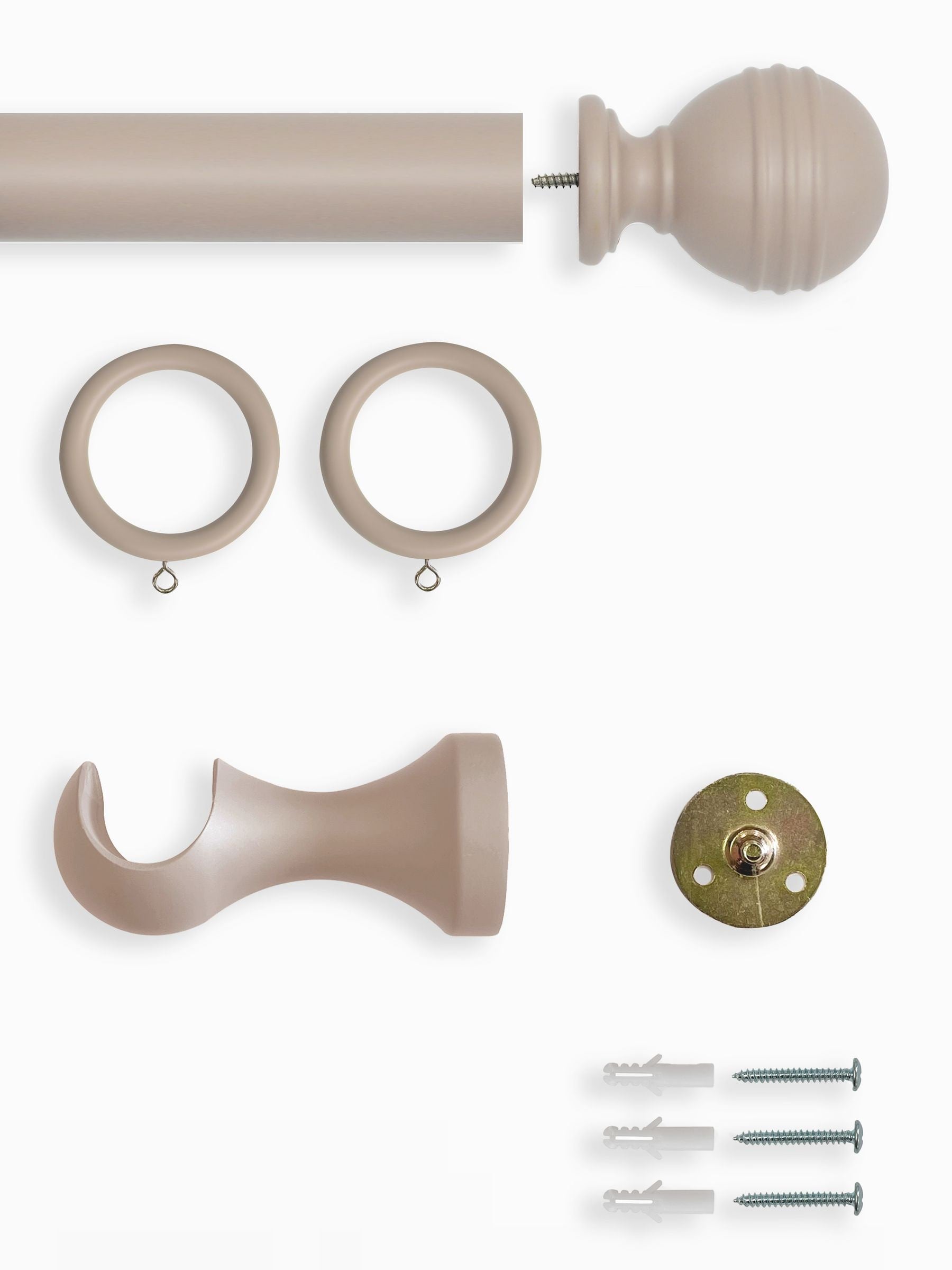 Laura Ashley Truffle ribbed ball wood curtain pole 240cm - British product