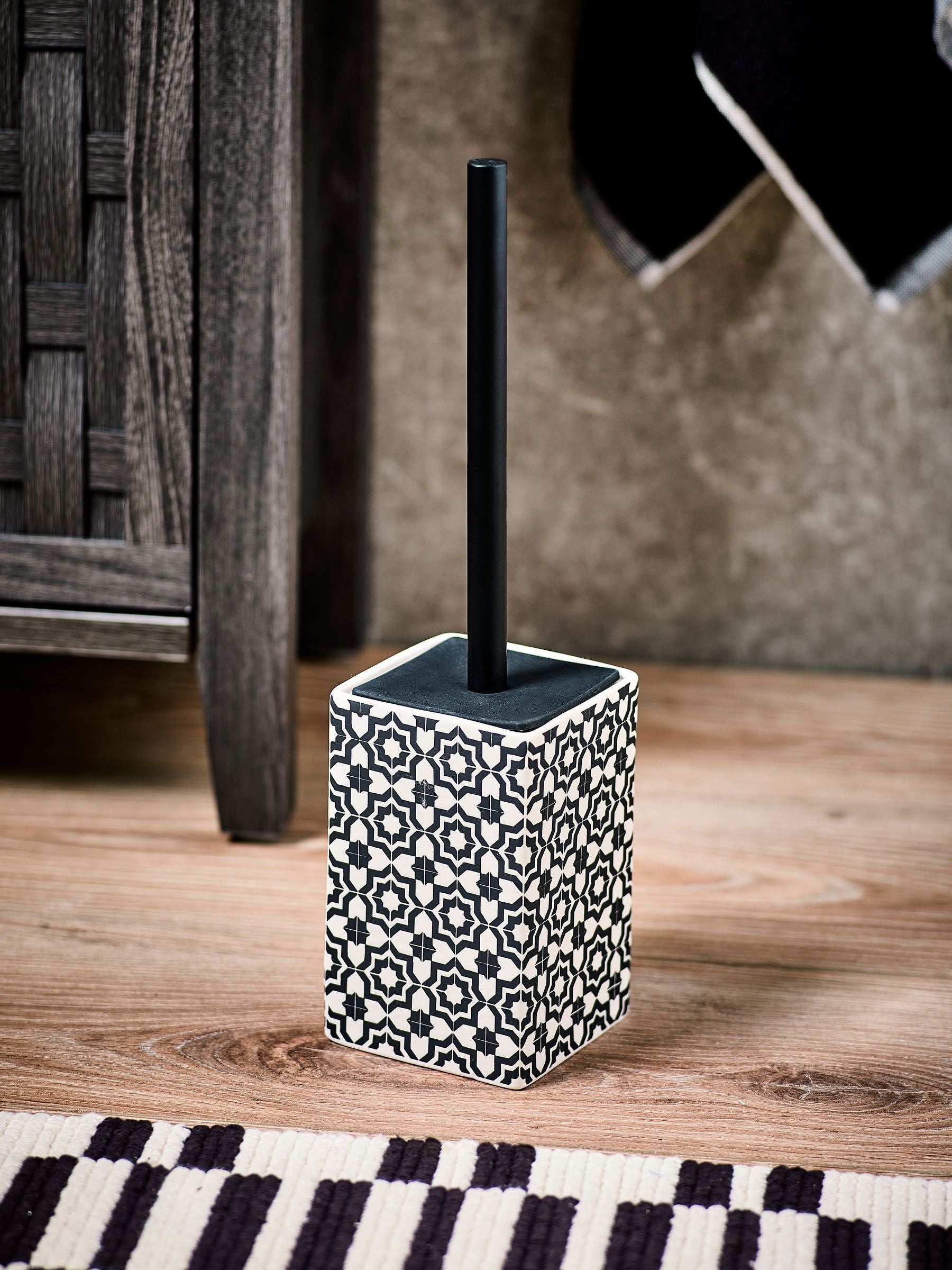 Monochrome Geo Toilet Brush, imported from the UK