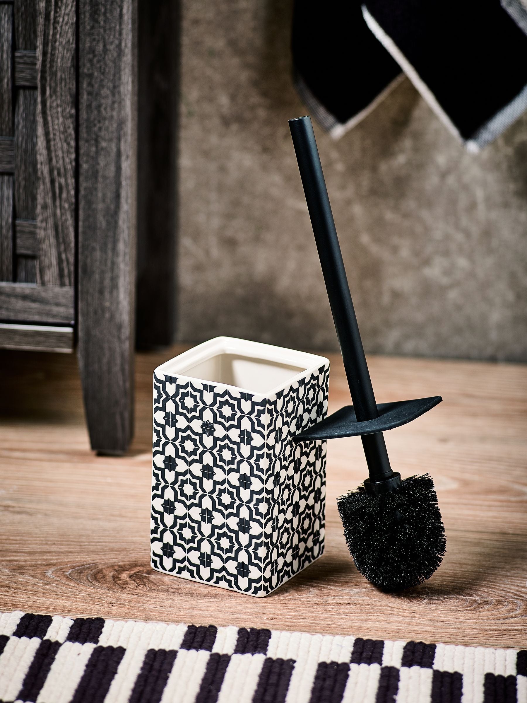 Monochrome Geo Toilet Brush, imported from the UK