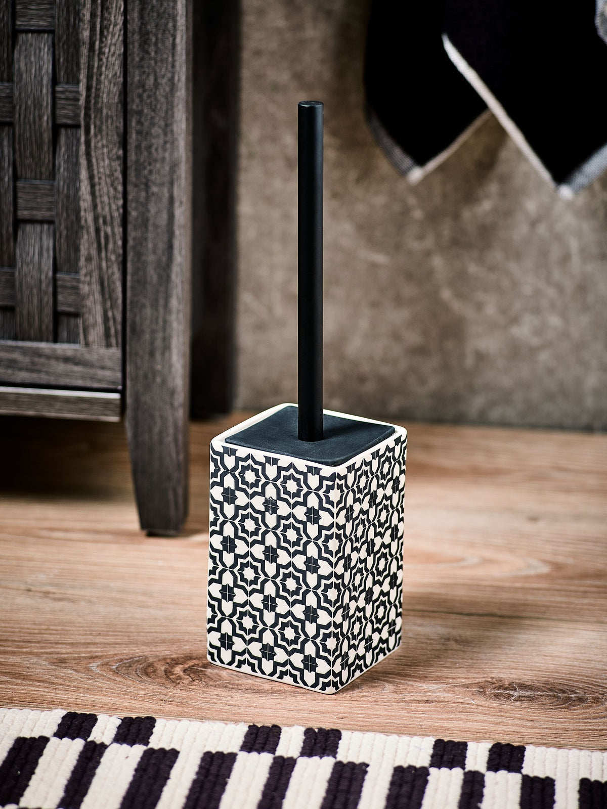 Monochrome Geo Toilet Brush, imported from the UK