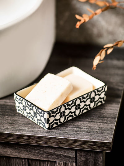 Monochrome Geo Soap Dish 100% Ceramic 13 x 8.5 x 3.5cm