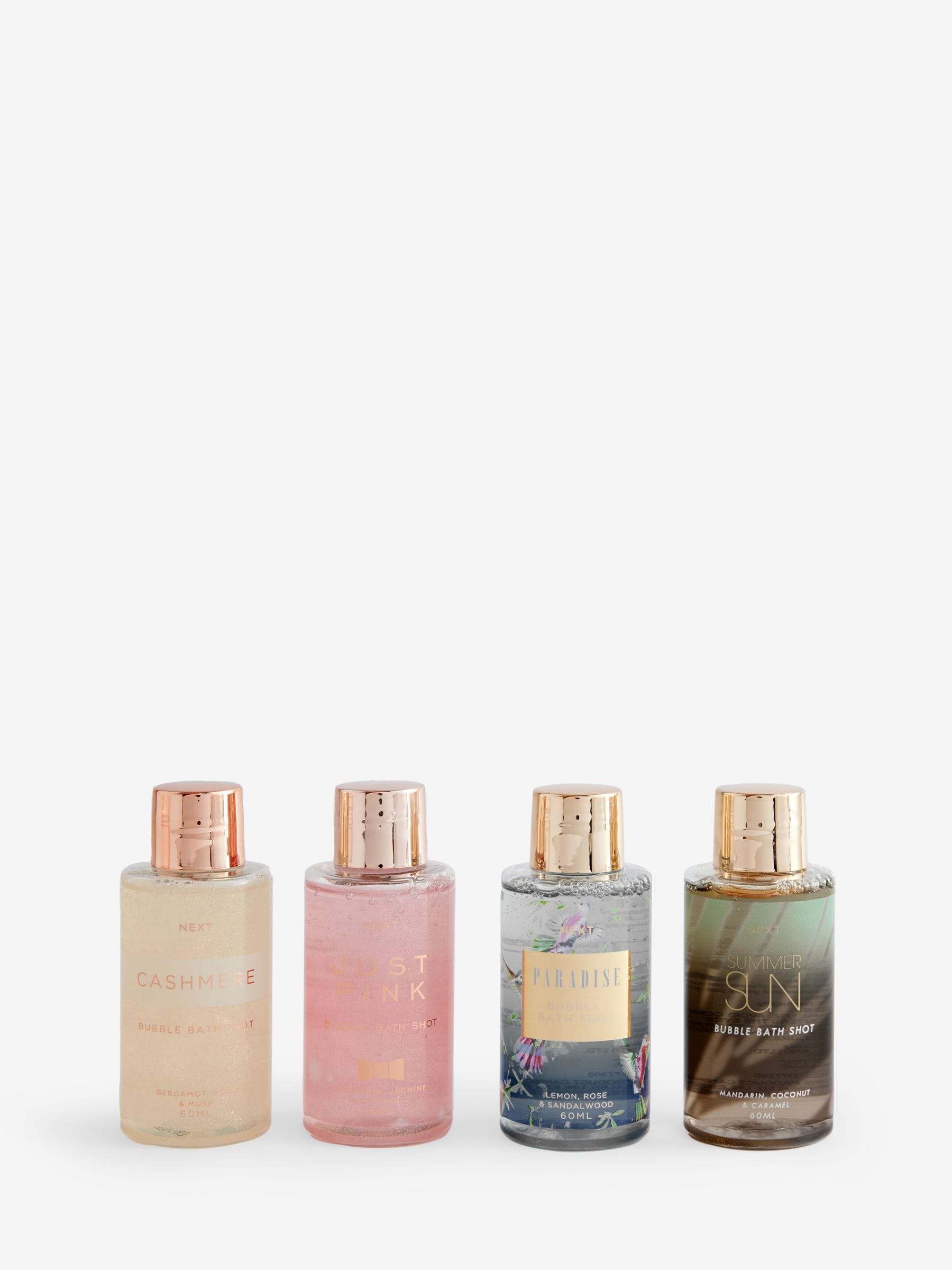 Mini bubble bath shots with assorted fragrances, set of 4 x 60ml (British brand)