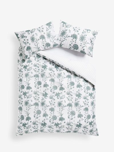 Next 2 Pack Green/White Floral Reversible Duvet Cover and Pillowcase Set- Buy online at McGrocer