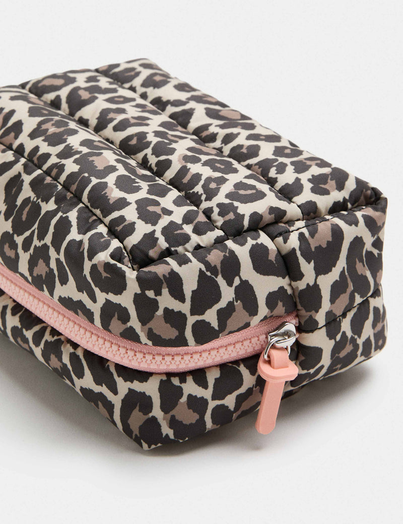Quilted leopard print toiletry bag, British brand