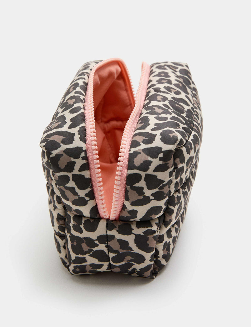 Quilted leopard print toiletry bag, British brand