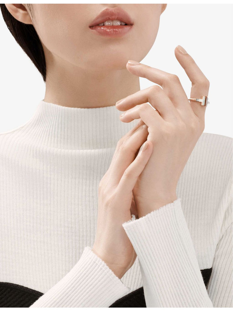 Tiffany T Square rose gold mother-of-pearl ring, imported from the UK