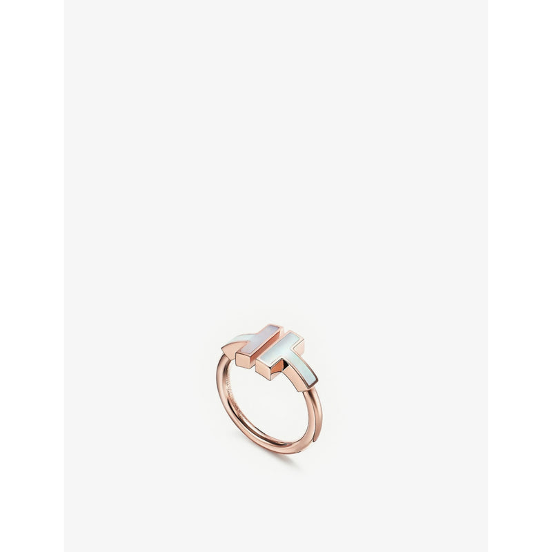 Tiffany T Square 18ct rose-gold and mother-of-pearl ring - K