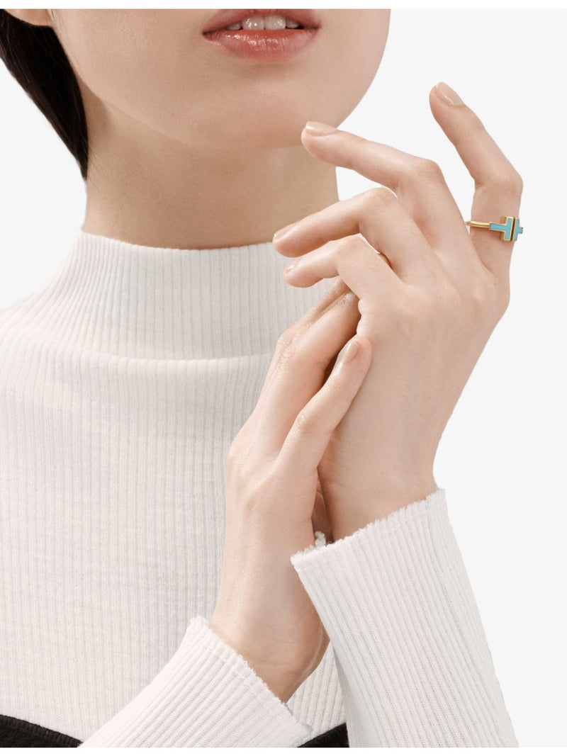 Tiffany T Square ring in 18ct rose gold and turquoise - British product